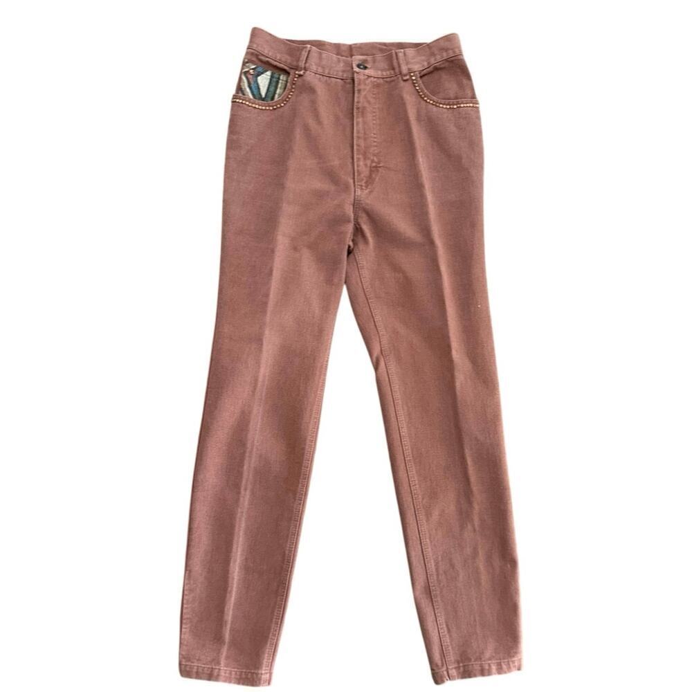 Vintage Cache Women's Brown Beaded High Rise Straight Leg Denim Jeans Size 12